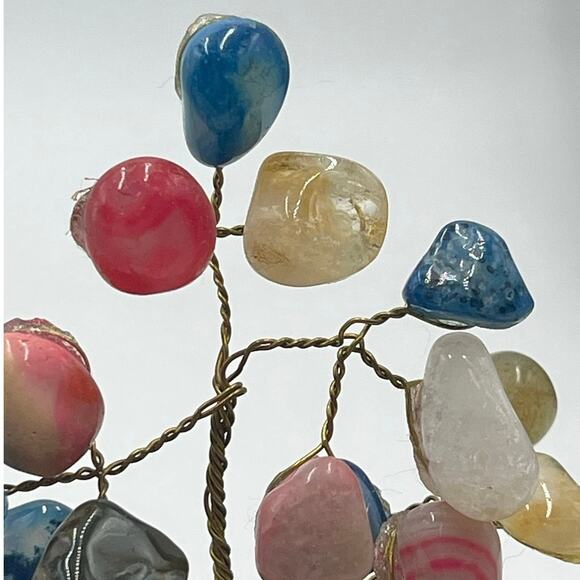 Handmade Multi-Color Gemstone Wire Tree on Amethyst Crystal Base 4.25” Decor - Picture 3 of 13